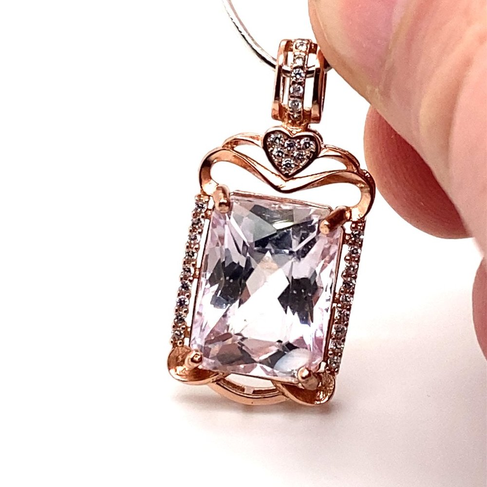 Pink Kunzite 9.20ct Rose Gold Finish Solid 925 Sterling Silver Pendant